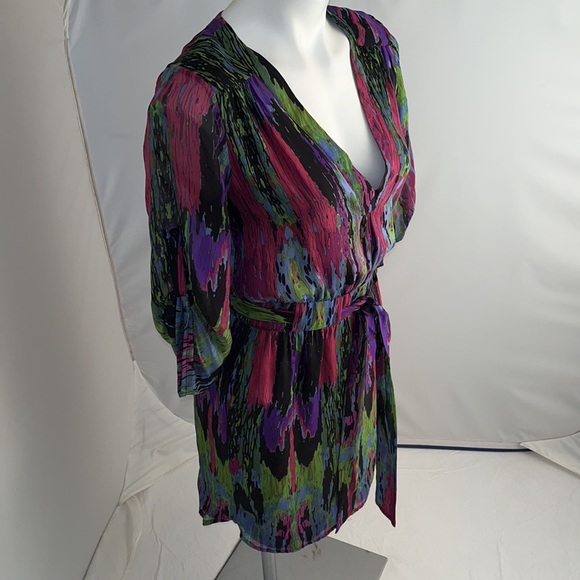 Charlie Jade abstract multicolor three quarter sleeve silk dress XS - Picture 2 of 9